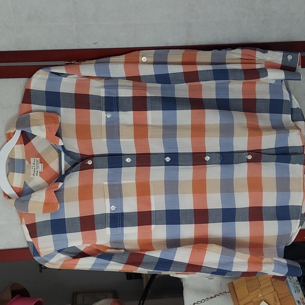 NYC Broadway & Broome Women Red Blue Long Sleeve Button Blouse Sz S